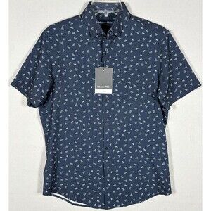 NWT Mizzen Main Leeward Shirt Mens S Blue Airplane AOP Performance Trim Fit